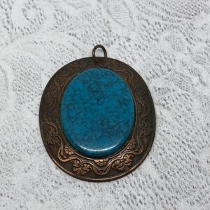 VINTAGE genuine copper big statement pendant with stone center